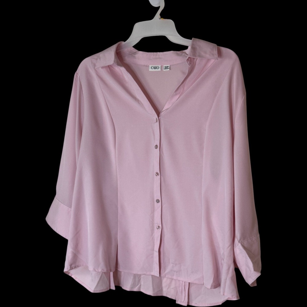 Cato Pink Button Down Collared Shirt 3/4 Sleeve Women's Plus Size 22W‎ 24W - Picture 2 of 12